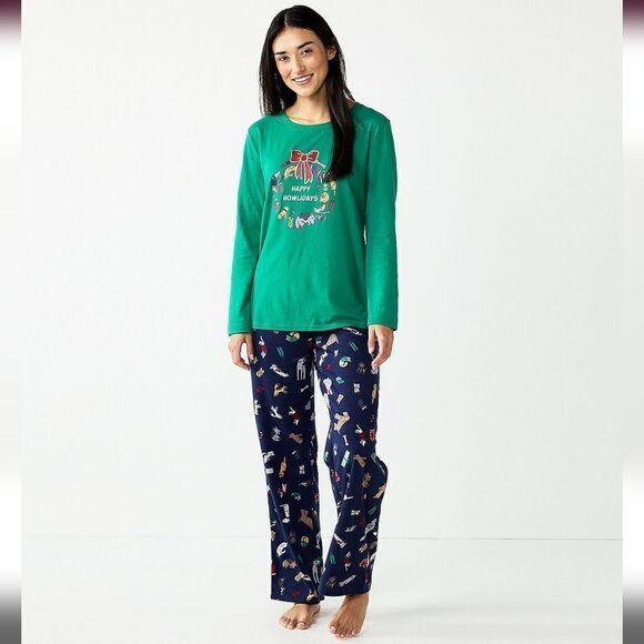 Jammies For Your Families Happy Howlidays Navy Pet Print New & Sold Out Womens L - Picture 1 of 10